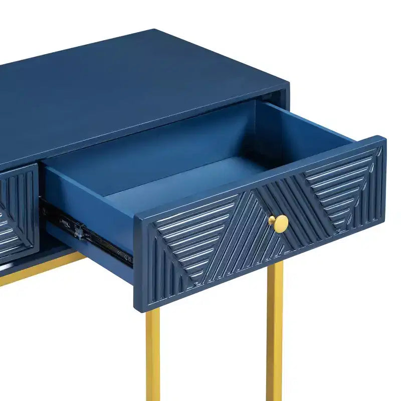 MAYEERTY Console étroite moderne avec rangement 2 tiroirs motif rayé pour salon couloir, bleu marine