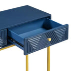 MAYEERTY Console étroite moderne avec rangement 2 tiroirs motif rayé pour salon couloir, bleu marine