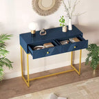 MAYEERTY Console étroite moderne avec rangement 2 tiroirs motif rayé pour salon couloir, bleu marine