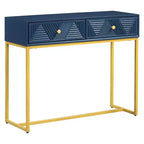 MAYEERTY Console étroite moderne avec rangement 2 tiroirs motif rayé pour salon couloir, bleu marine