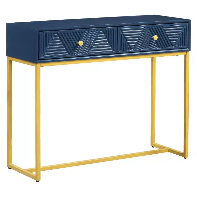 MAYEERTY Console étroite moderne avec rangement 2 tiroirs motif rayé pour salon couloir, bleu marine