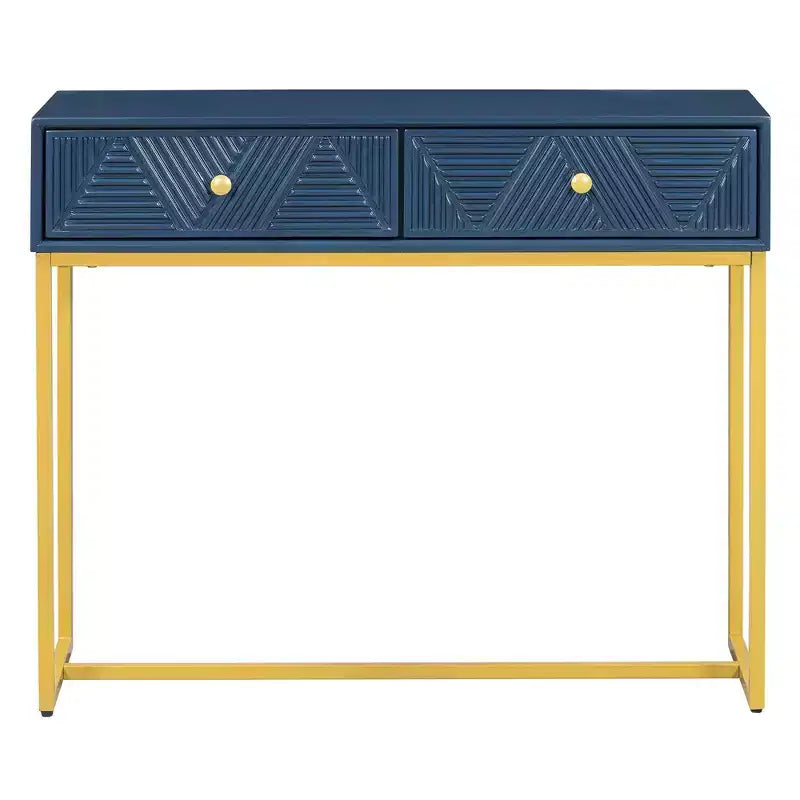 MAYEERTY Console étroite moderne avec rangement 2 tiroirs motif rayé pour salon couloir, bleu marine