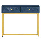MAYEERTY Console étroite moderne avec rangement 2 tiroirs motif rayé pour salon couloir, bleu marine