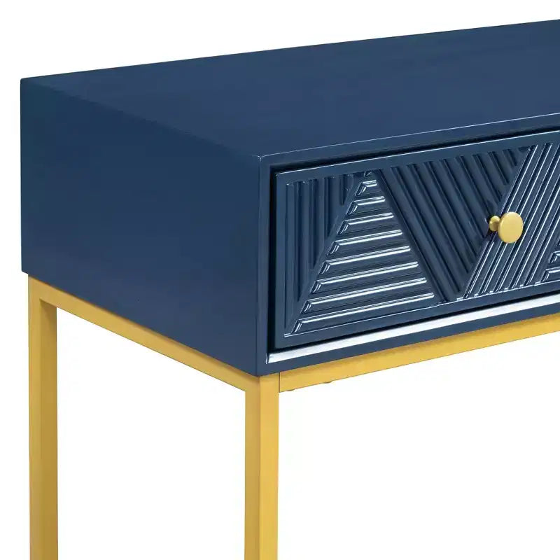 MAYEERTY Console étroite moderne avec rangement 2 tiroirs motif rayé pour salon couloir, bleu marine
