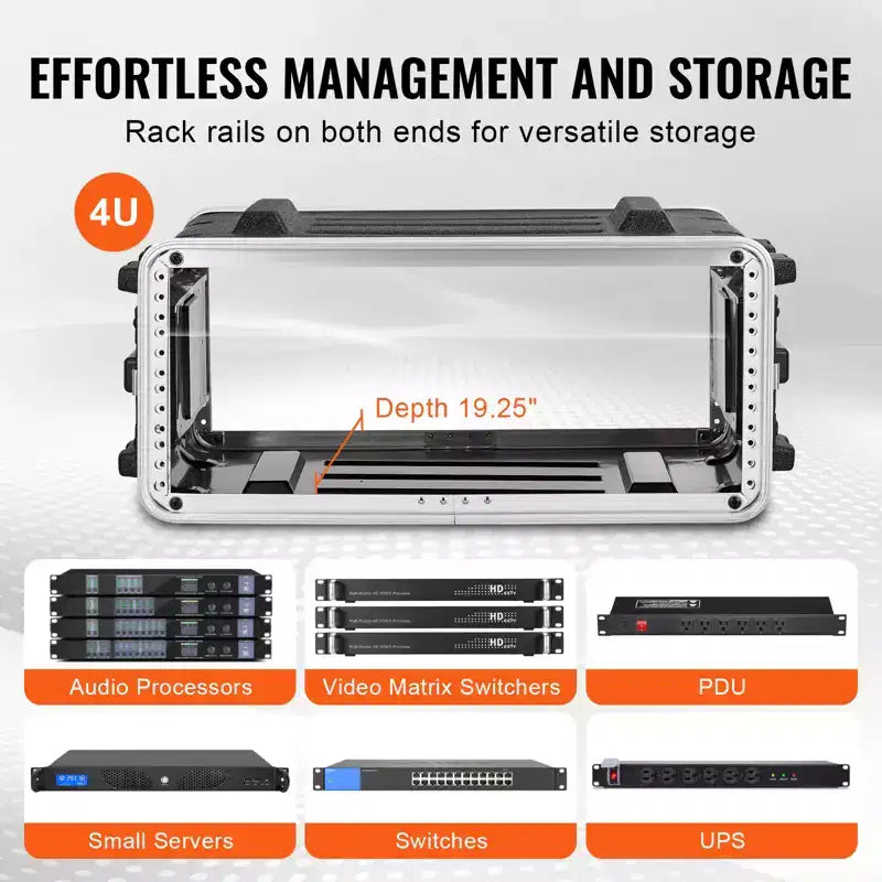 Rack 4U VEVOR, profondeur standard 19 pouces, armoire de serveur avec poignée en ABS et loquets papillon robustes, noir