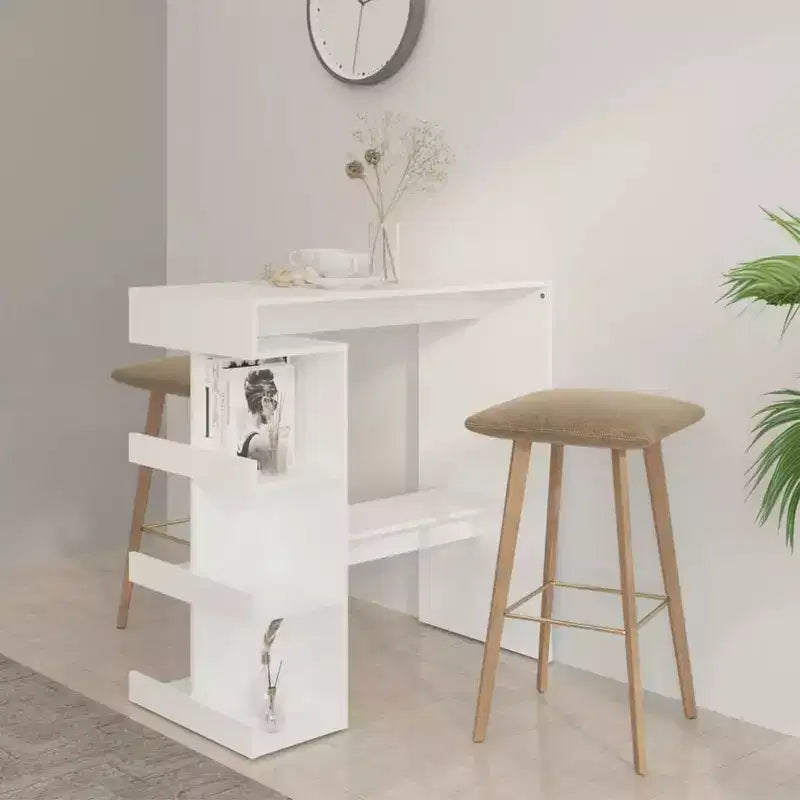 vidaXL Table de Bar Moderne Chic avec Étagère de Rangement - Table de Bistrot Compacte 100x50x102 cm en Bois d'Ingénierie pour Cuisine, Salle à Manger - Blanc