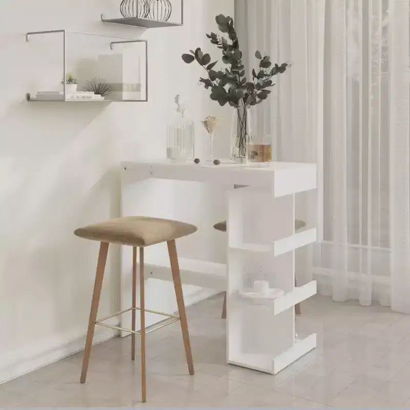 vidaXL Table de Bar Moderne Chic avec Étagère de Rangement - Table de Bistrot Compacte 100x50x102 cm en Bois d'Ingénierie pour Cuisine, Salle à Manger - Blanc
