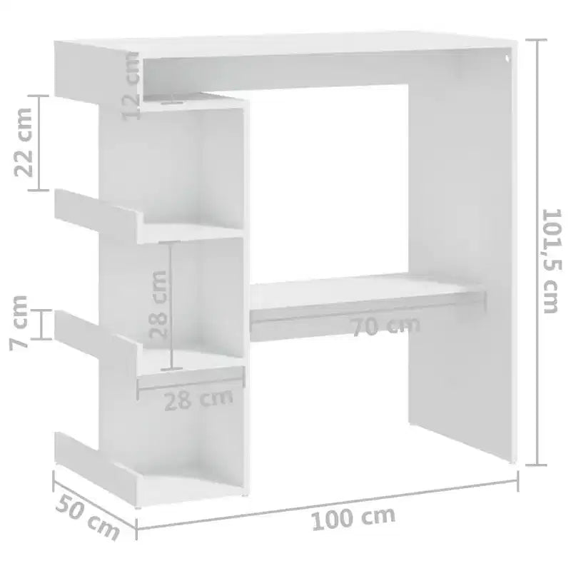 vidaXL Table de Bar Moderne Chic avec Étagère de Rangement - Table de Bistrot Compacte 100x50x102 cm en Bois d'Ingénierie pour Cuisine, Salle à Manger - Blanc
