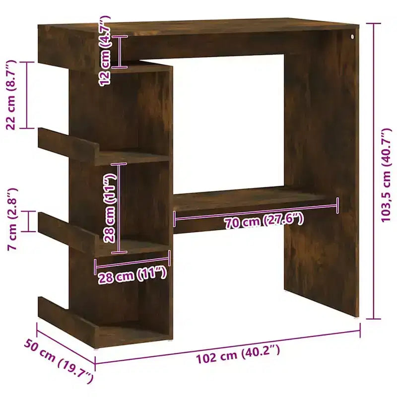 vidaXL Table de bar chêne fumé bois d'ingénierie 100 x 50 x 101,5 cm
