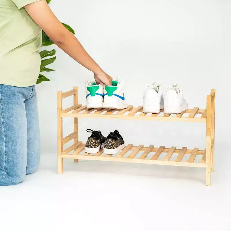 Étagère à Chaussures Empilable en Bois PJ Wood, Organisateur pour Rangement de Placard, Étagères d'Entrée, Meuble à Chaussures Étages, Capacité de 6 Paires, Naturel