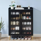 5 Tier Shoe Storage Cabinet with Glass Doors & Adjustable Shelf for Entryway, 20 Pairs Slim Wood Shoe Rack Organizer for Hallway Apartments