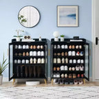 Meuble à chaussures 5 niveaux avec portes vitrées et étagère réglable pour entrée, organisateur de chaussures fin en bois pour 20 paires pour couloir d'appartements