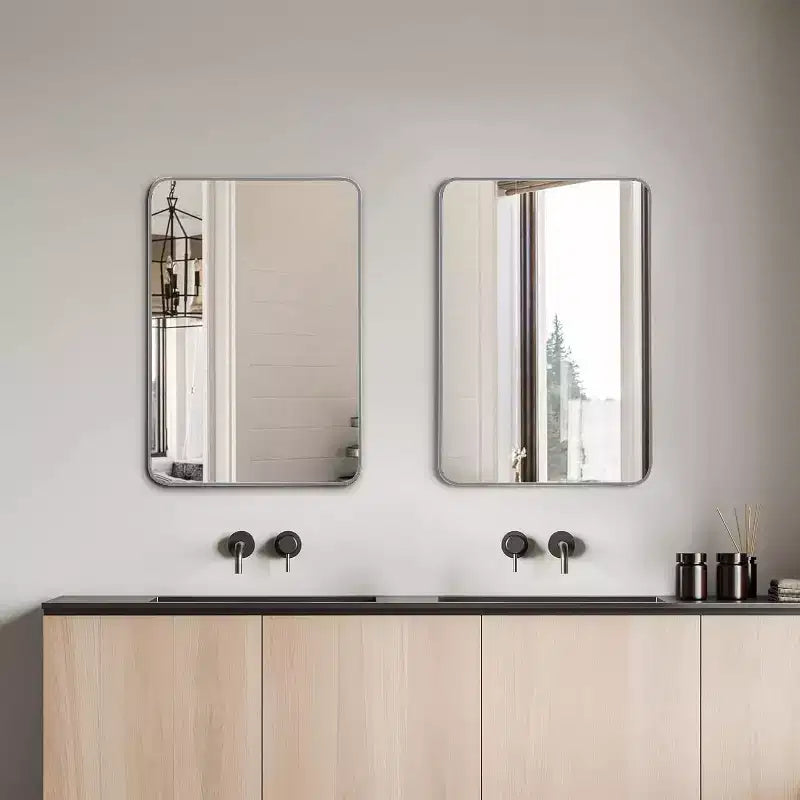 Miroir mural rectangulaire pour salle de bain avec cadre en métal argenté - Élégant et durable