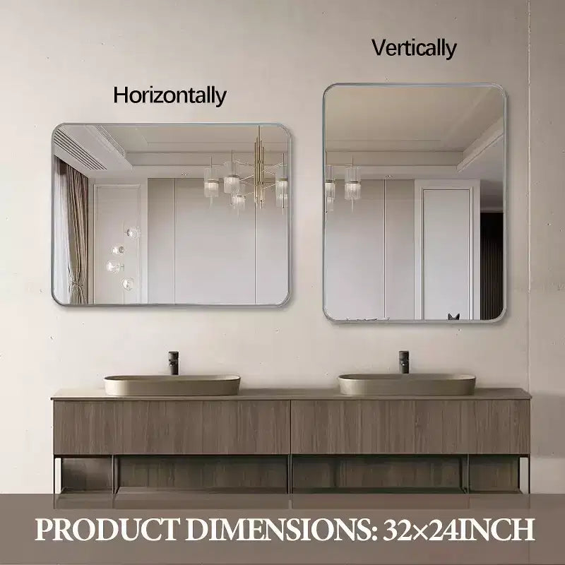Miroir mural rectangulaire pour salle de bain avec cadre en métal argenté - Élégant et durable