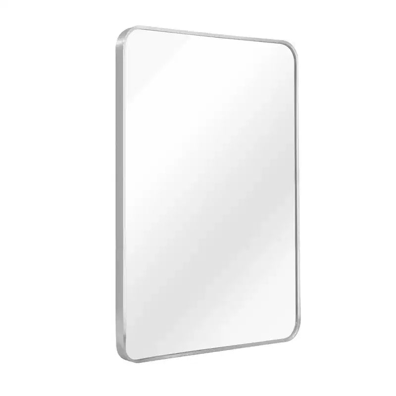 Miroir mural rectangulaire pour salle de bain avec cadre en métal argenté - Élégant et durable