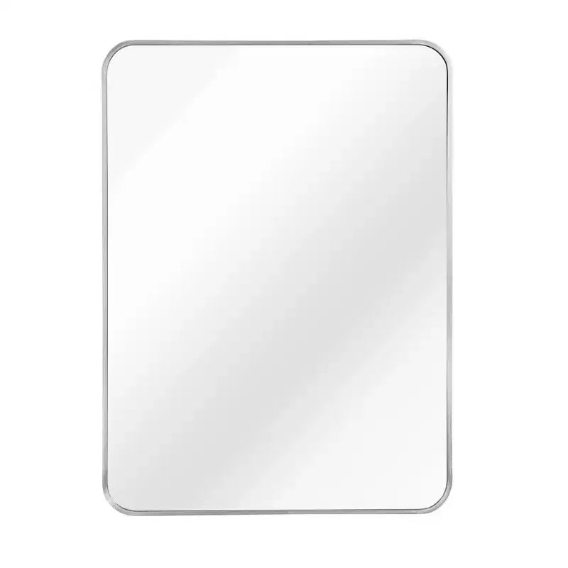Miroir mural rectangulaire pour salle de bain avec cadre en métal argenté - Élégant et durable