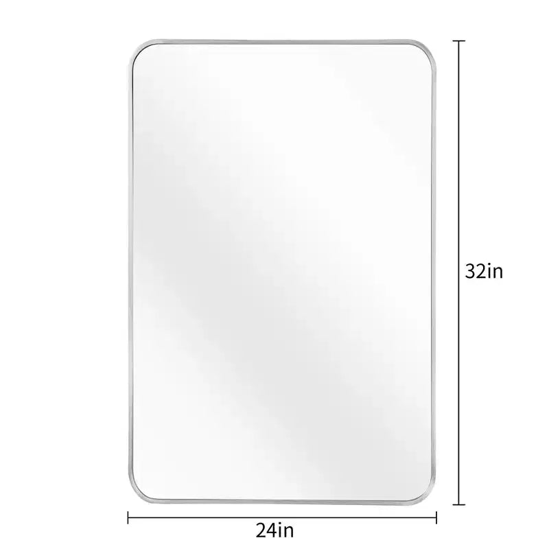 Miroir mural rectangulaire pour salle de bain avec cadre en métal argenté - Élégant et durable