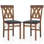 Lot de 2/4 chaises de cuisine pliantes Costway avec structure en bois d'hévéa, assise rembourrée en cuir PVC blanc/marron