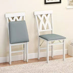 Lot de 2/4 chaises de cuisine pliantes Costway avec structure en bois d'hévéa, assise rembourrée en cuir PVC blanc/marron