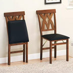 Lot de 2/4 chaises de cuisine pliantes Costway avec structure en bois d'hévéa, assise rembourrée en cuir PVC blanc/marron