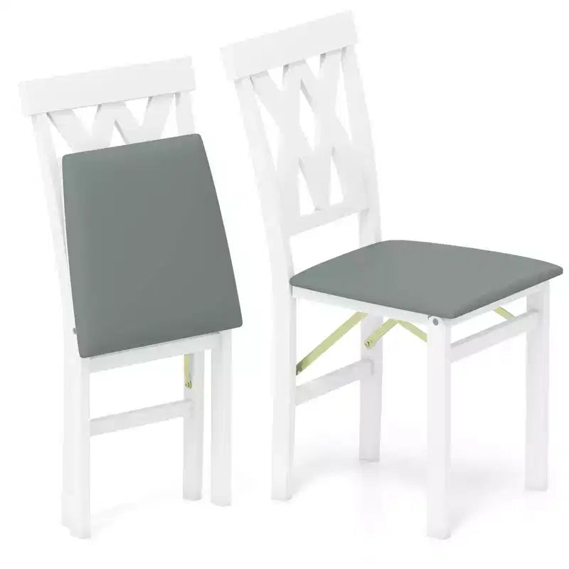 Lot de 2/4 chaises de cuisine pliantes Costway avec structure en bois d'hévéa, assise rembourrée en cuir PVC blanc/marron
