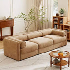 Élégant canapé blanc en chenille avec assise de rangement, dossier et accoudoirs cylindriques