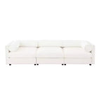Élégant canapé blanc en chenille avec assise de rangement, dossier et accoudoirs cylindriques