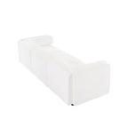 Élégant canapé blanc en chenille avec assise de rangement, dossier et accoudoirs cylindriques
