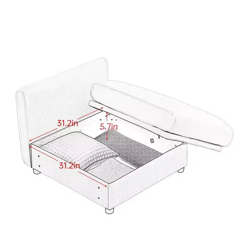 Élégant canapé blanc en chenille avec assise de rangement, dossier et accoudoirs cylindriques