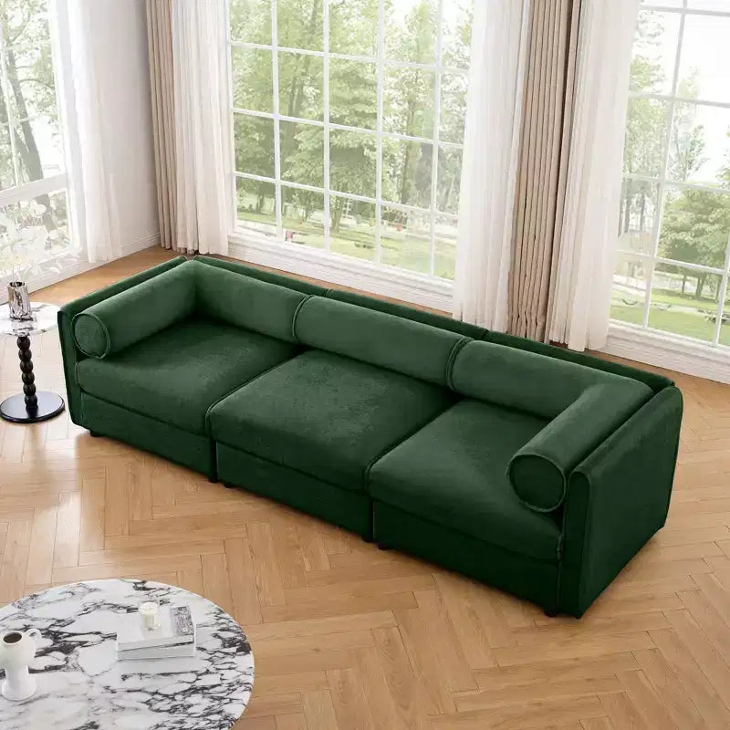 Élégant canapé blanc en chenille avec assise de rangement, dossier et accoudoirs cylindriques