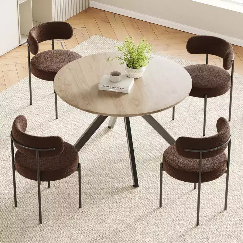 Table à manger de style Mid-Century pour 4-6 personnes, plateau rond en bois de 120 cm et pieds en métal pour cuisine, salle à manger, salon