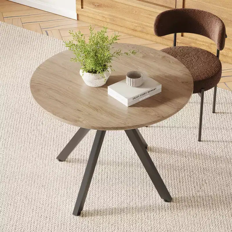 Table à manger de style Mid-Century pour 4-6 personnes, plateau rond en bois de 120 cm et pieds en métal pour cuisine, salle à manger, salon