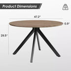 Table à manger de style Mid-Century pour 4-6 personnes, plateau rond en bois de 120 cm et pieds en métal pour cuisine, salle à manger, salon