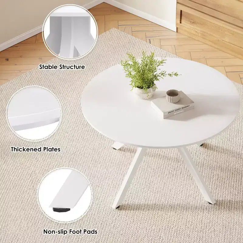 Table à manger de style Mid-Century pour 4-6 personnes, plateau rond en bois de 120 cm et pieds en métal pour cuisine, salle à manger, salon