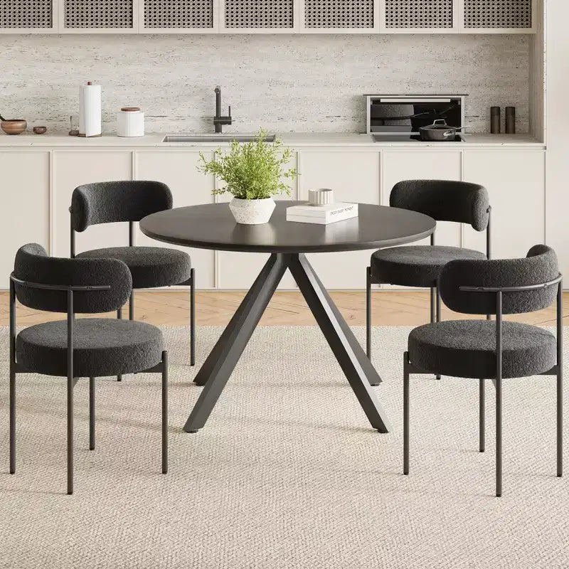 Table à manger de style Mid-Century pour 4-6 personnes, plateau rond en bois de 120 cm et pieds en métal pour cuisine, salle à manger, salon