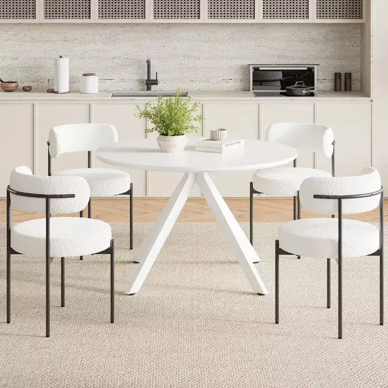 Table à manger de style Mid-Century pour 4-6 personnes, plateau rond en bois de 120 cm et pieds en métal pour cuisine, salle à manger, salon