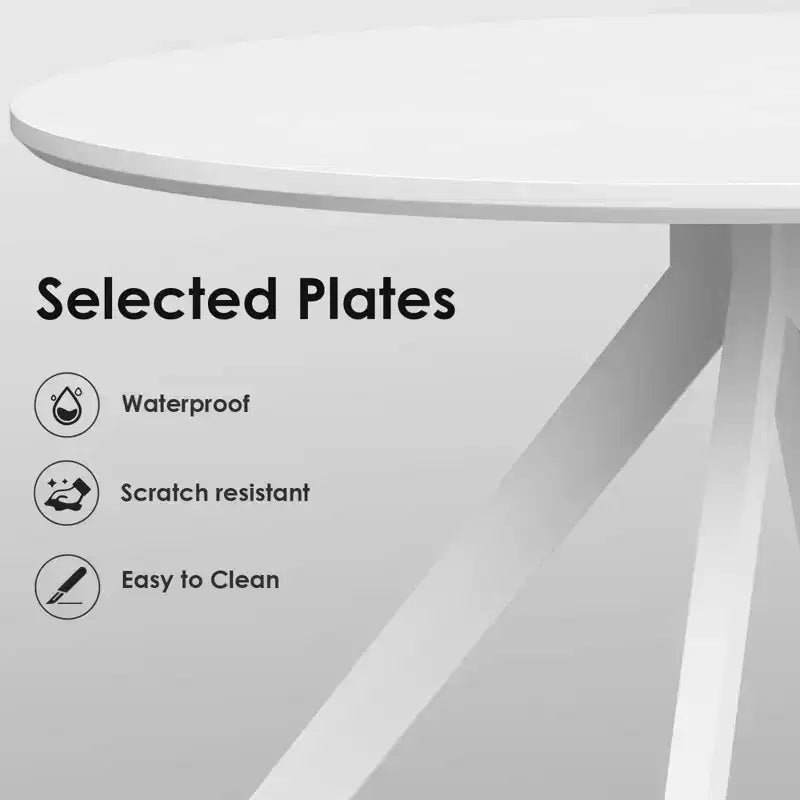 Table à manger de style Mid-Century pour 4-6 personnes, plateau rond en bois de 120 cm et pieds en métal pour cuisine, salle à manger, salon