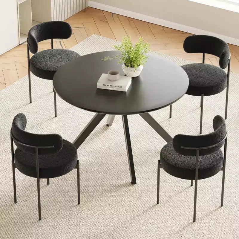 Table à manger de style Mid-Century pour 4-6 personnes, plateau rond en bois de 120 cm et pieds en métal pour cuisine, salle à manger, salon