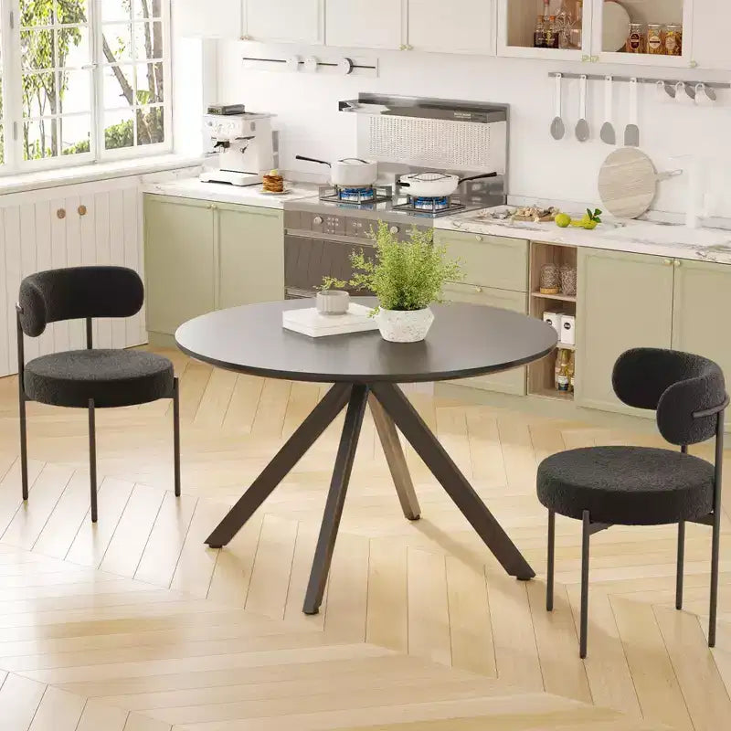 Table à manger de style Mid-Century pour 4-6 personnes, plateau rond en bois de 120 cm et pieds en métal pour cuisine, salle à manger, salon