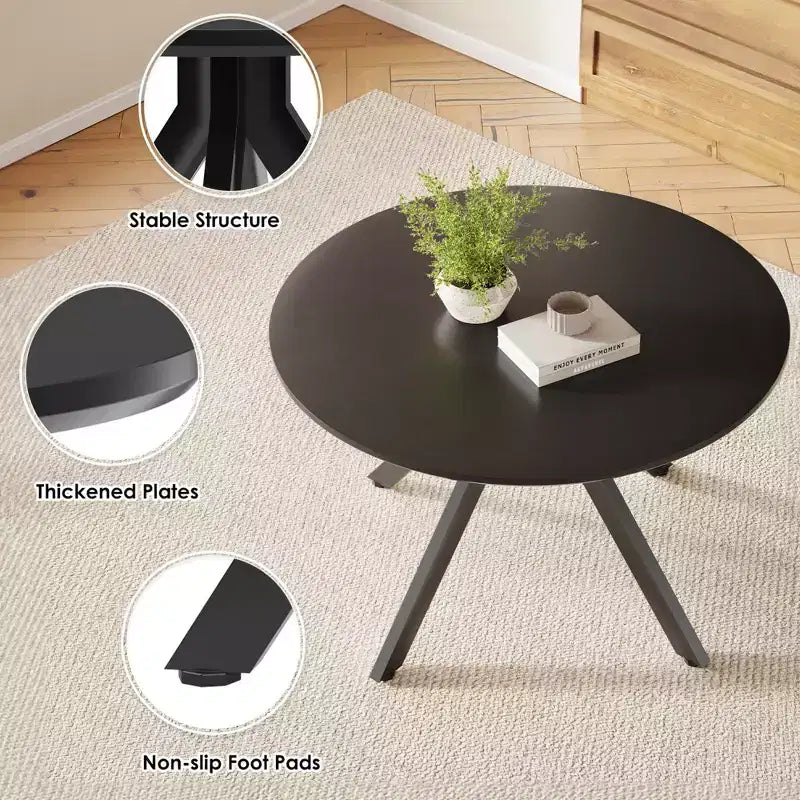 Table à manger de style Mid-Century pour 4-6 personnes, plateau rond en bois de 120 cm et pieds en métal pour cuisine, salle à manger, salon
