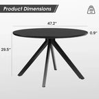 Table à manger de style Mid-Century pour 4-6 personnes, plateau rond en bois de 120 cm et pieds en métal pour cuisine, salle à manger, salon
