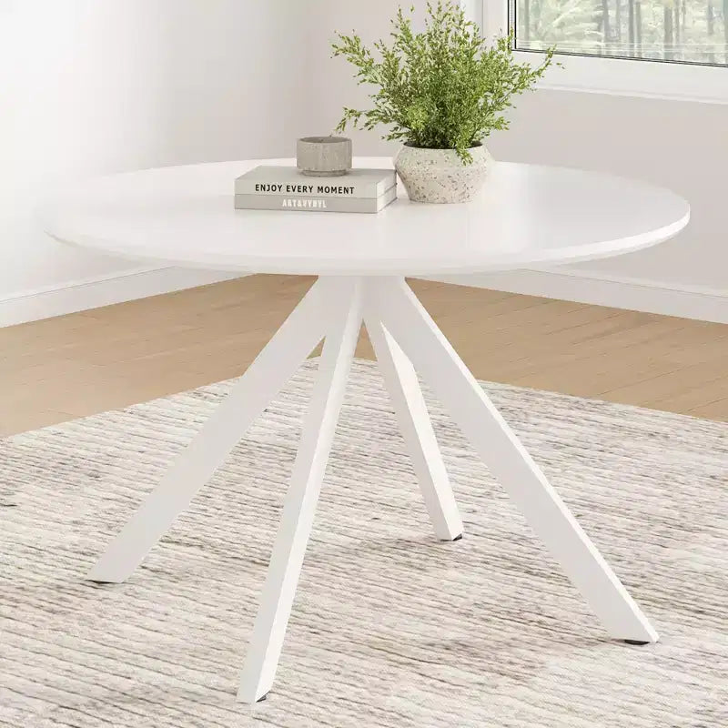 Table à manger de style Mid-Century pour 4-6 personnes, plateau rond en bois de 120 cm et pieds en métal pour cuisine, salle à manger, salon