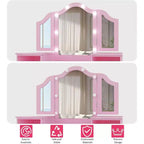 Coiffeuse pour enfants - Coiffeuse de princesse avec lumière tactile, miroir triptyque amovible, étagères de rangement ouvertes, ensemble de maquillage en bois avec filles