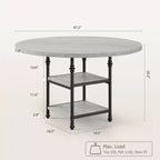 Table à manger ronde de 120 cm pour 4 personnes, Table de cuisine avec étagère de rangement et pieds en métal, Table circulaire pour salon et appartement (Table uniquement)