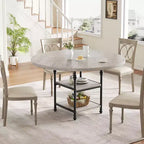 Table à manger ronde de 120 cm pour 4 personnes, Table de cuisine avec étagère de rangement et pieds en métal, Table circulaire pour salon et appartement (Table uniquement)