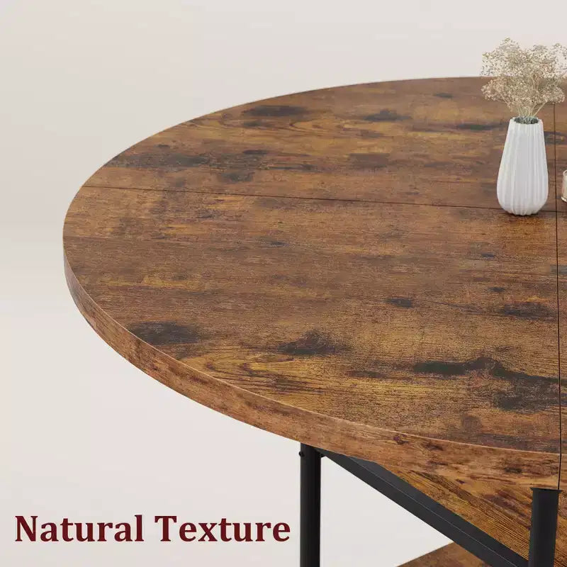 Table à manger ronde de 120 cm pour 4 personnes, Table de cuisine avec étagère de rangement et pieds en métal, Table circulaire pour salon et appartement (Table uniquement)