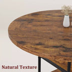 Table à manger ronde de 120 cm pour 4 personnes, Table de cuisine avec étagère de rangement et pieds en métal, Table circulaire pour salon et appartement (Table uniquement)