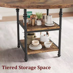Table à manger ronde de 120 cm pour 4 personnes, Table de cuisine avec étagère de rangement et pieds en métal, Table circulaire pour salon et appartement (Table uniquement)