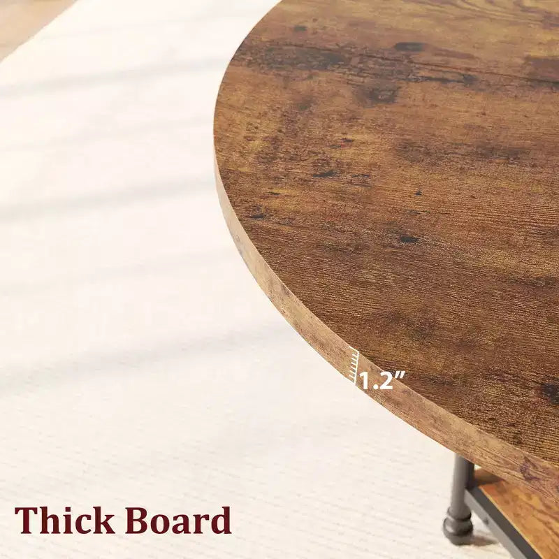 Table à manger ronde de 120 cm pour 4 personnes, Table de cuisine avec étagère de rangement et pieds en métal, Table circulaire pour salon et appartement (Table uniquement)