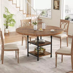 Table à manger ronde de 120 cm pour 4 personnes, Table de cuisine avec étagère de rangement et pieds en métal, Table circulaire pour salon et appartement (Table uniquement)